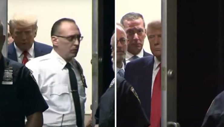 Mahkeme polisinden olay hareket! Salona girerken kapıyı Trump’a tutmadı