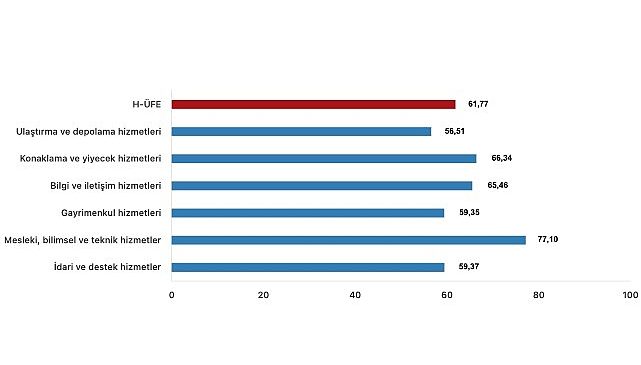 Tüik: Hizmet Üretici Fiyat Endeksi (H-ÜFE) yıllık %61,77 arttı, aylık %4,00 arttı